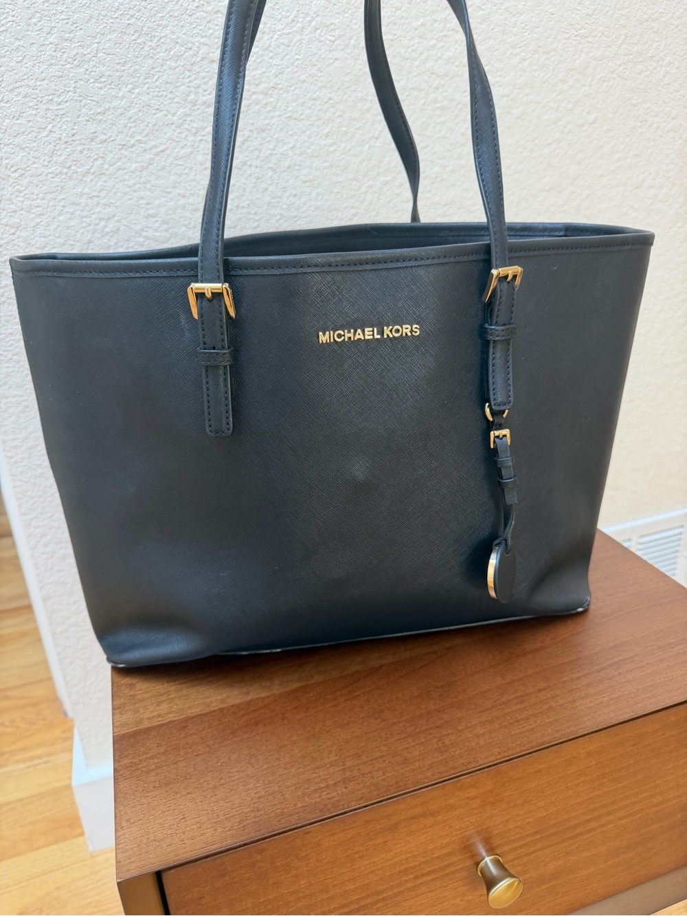 Michael Kors Black Saffiano Tote with Gold Hardware